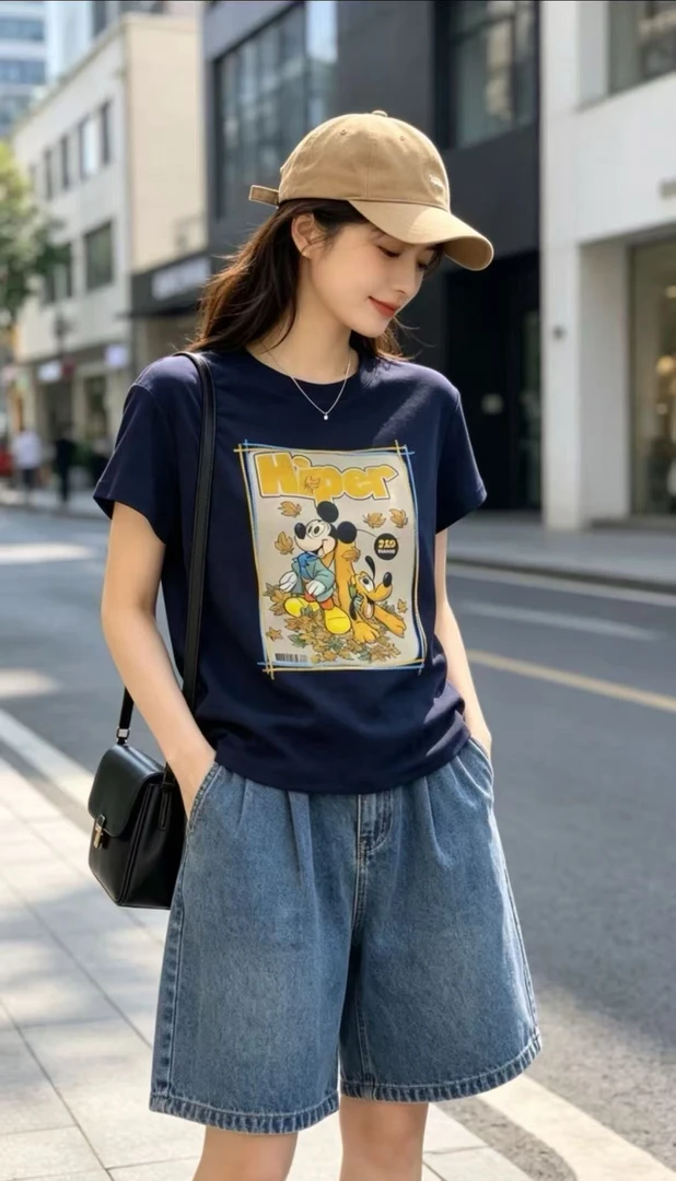 【XSD 6880】夏季新款韩系米奇印花正肩宽松显瘦百搭短袖T恤女