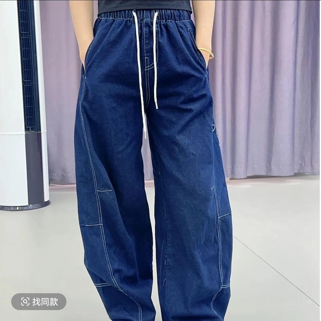 NH2612弯刀裤美式街头潮牌刺绣时尚牛仔裤男女复古宽松休闲阔腿裤
