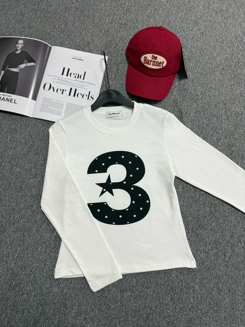 YD-韩系！B数字3打底衫25秋冬磨毛休闲修身款打底衫T恤女