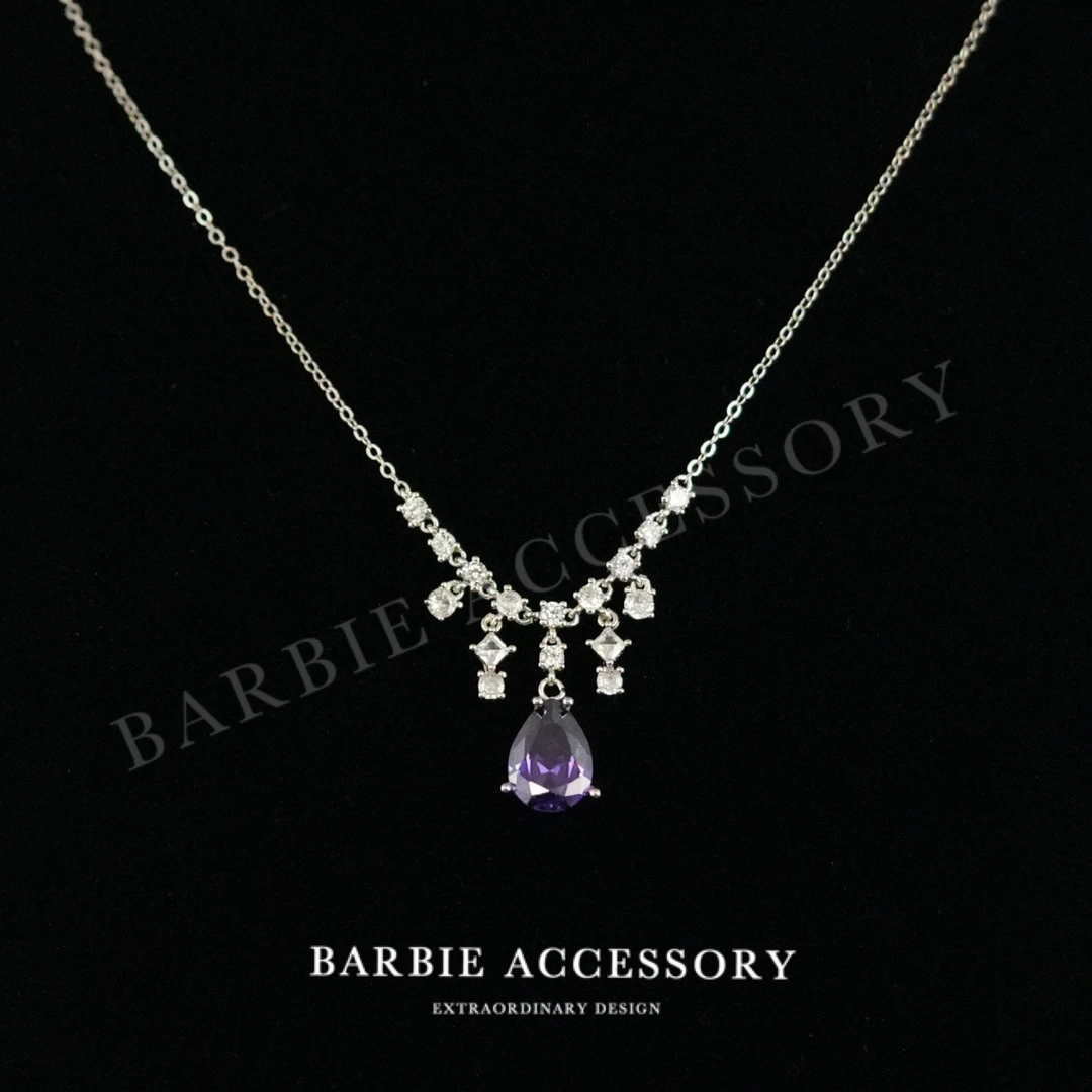 铜合金合成锆石项链 【紫冰光幸】复古法式设计款高级绝美百搭项链