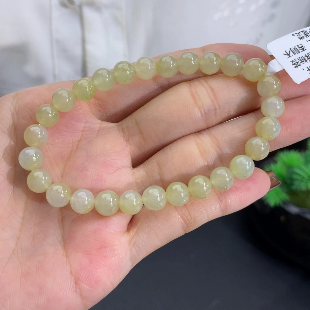 翡翠未镶嵌手串卡6.7冰胶黄翡手串