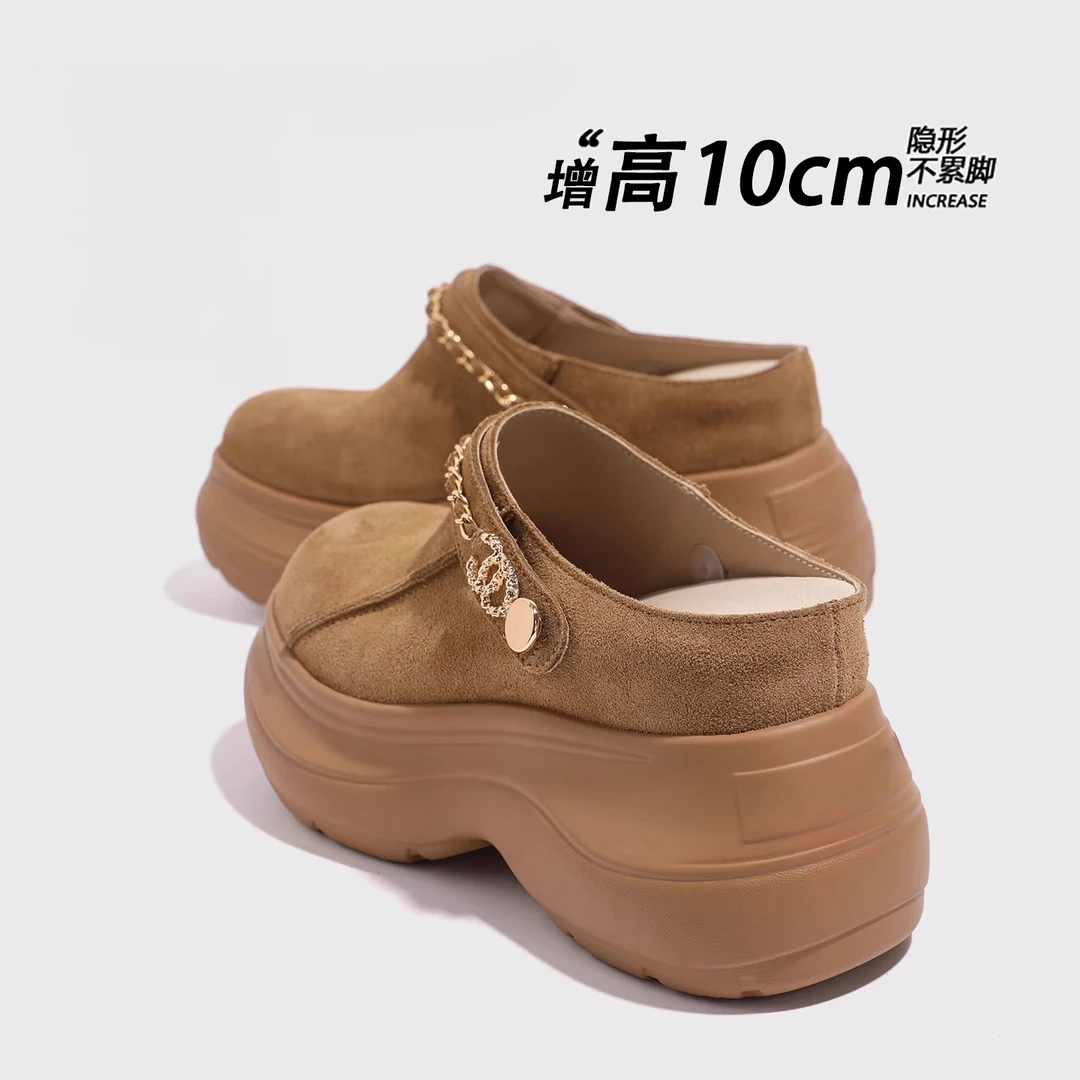 厚底增高10CM勃肯拖鞋女2025早秋休闲复古时尚百搭不累脚半拖女鞋