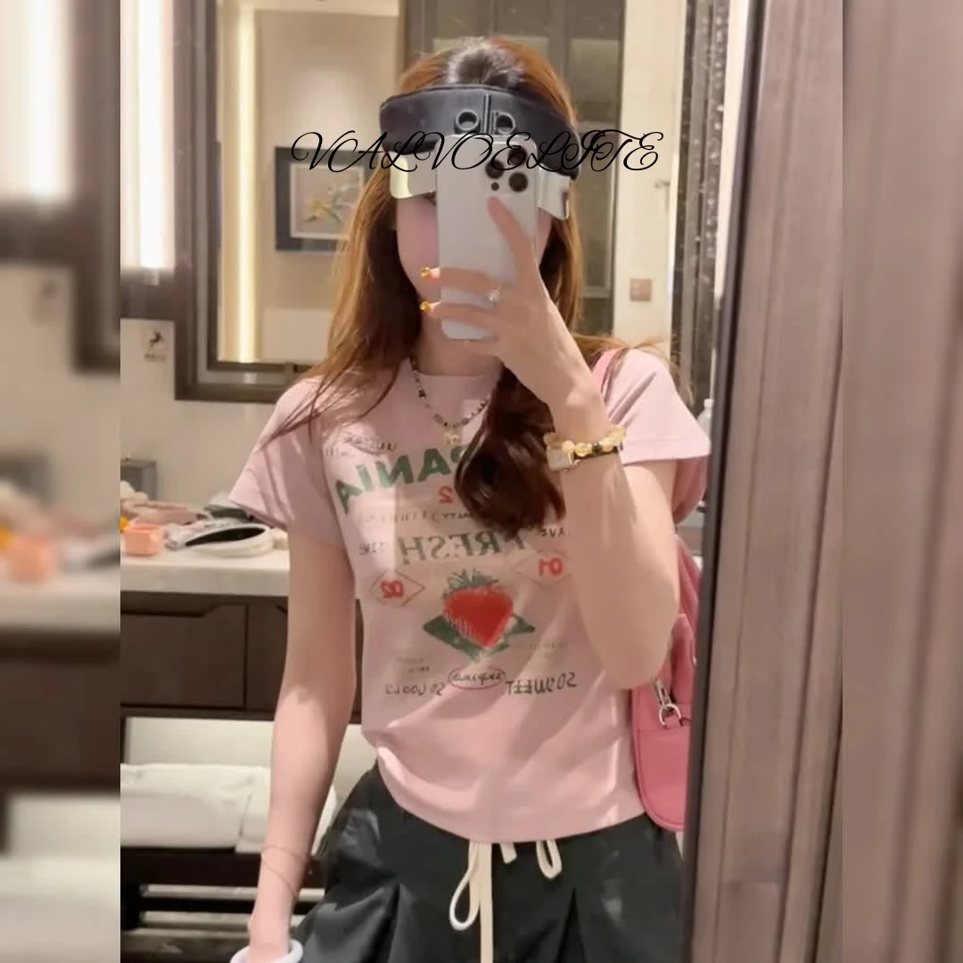 夏装新款爆款字母印花短袖T恤女简约百搭气质时尚显瘦T恤上衣服