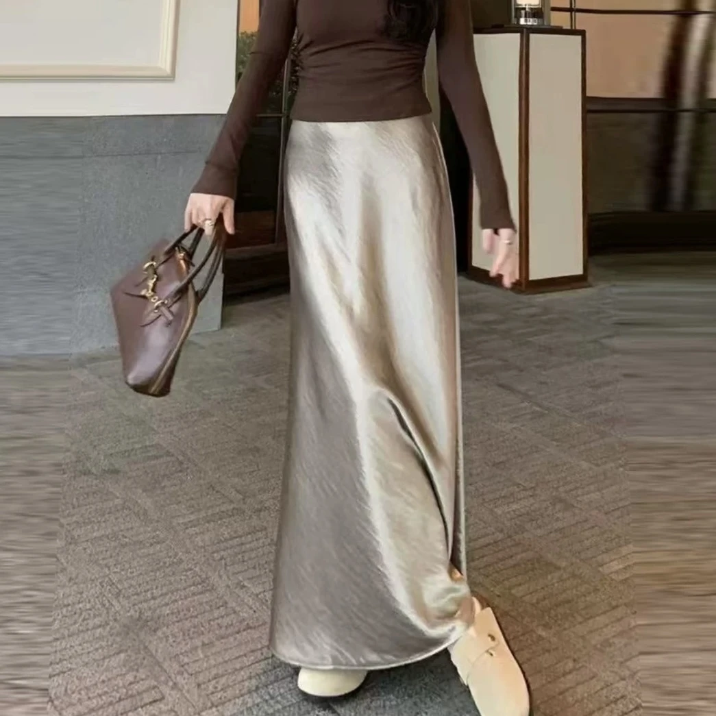 【鎏金缎】夏季新中式鎏金缎醋酸松紧腰显瘦轻鱼尾裙气质百搭时尚