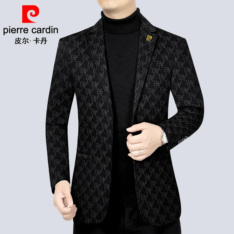 皮尔卡丹高档暗纹西装男外套商务修身男士小西服春秋新款帅气单西