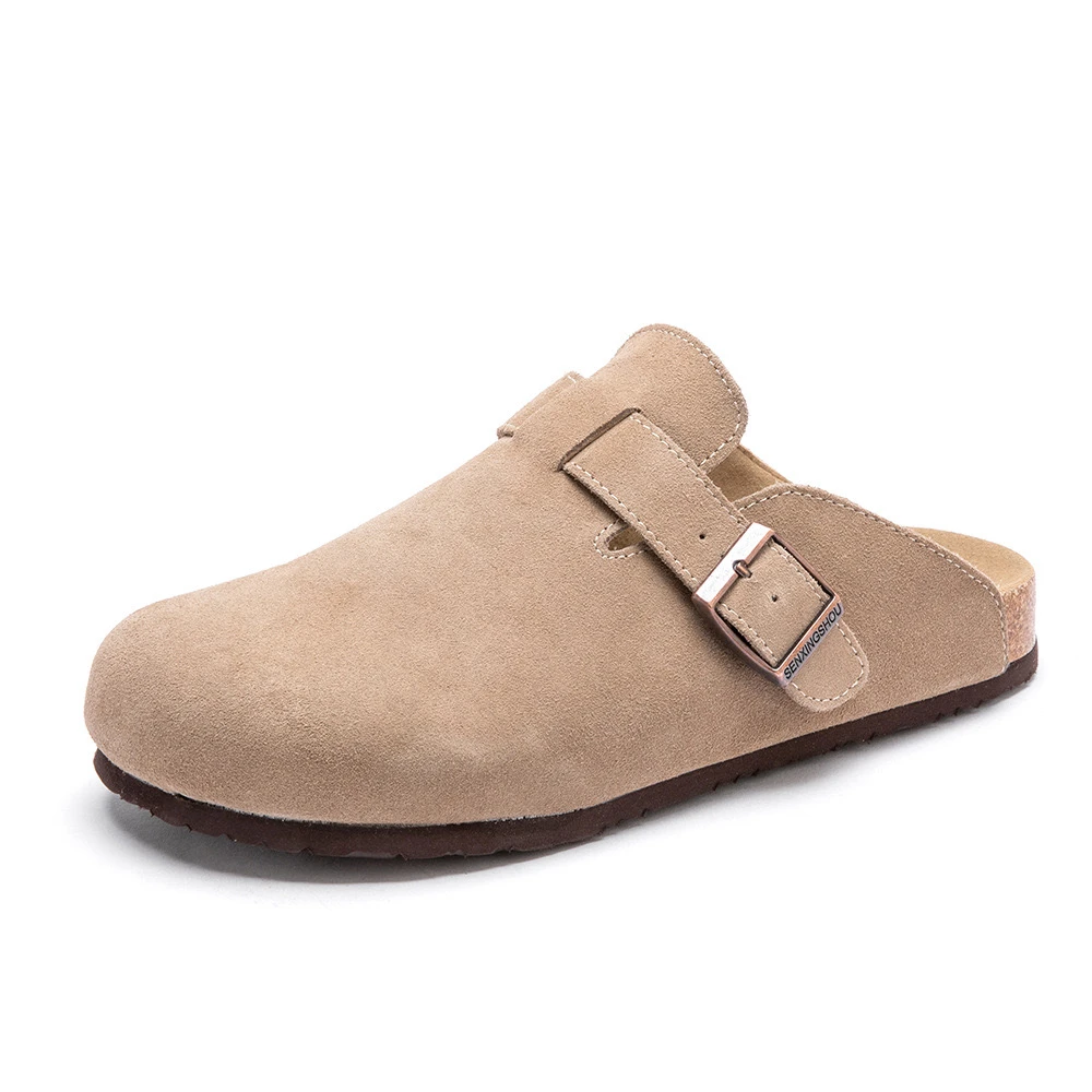 勃肯鞋男软底外穿半拖真皮休闲鞋厚底防滑情侣拖鞋一脚蹬男鞋牛皮