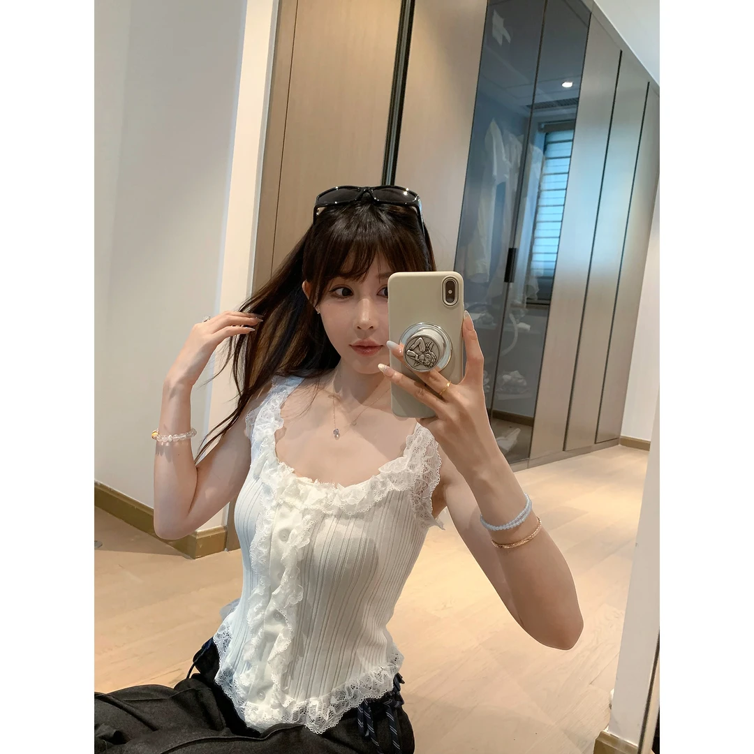 蕾丝花边无袖针织吊带背心 250679