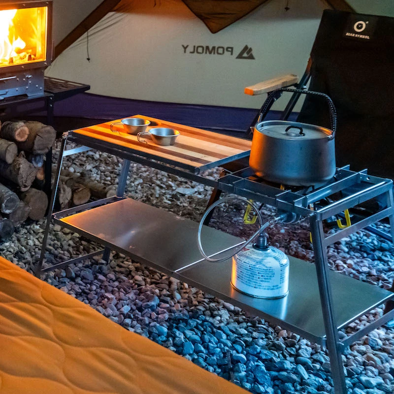 诧祭户外厨房IGT操作台适配蜘蛛炉gs450刚炎折叠二层置物架便携桌