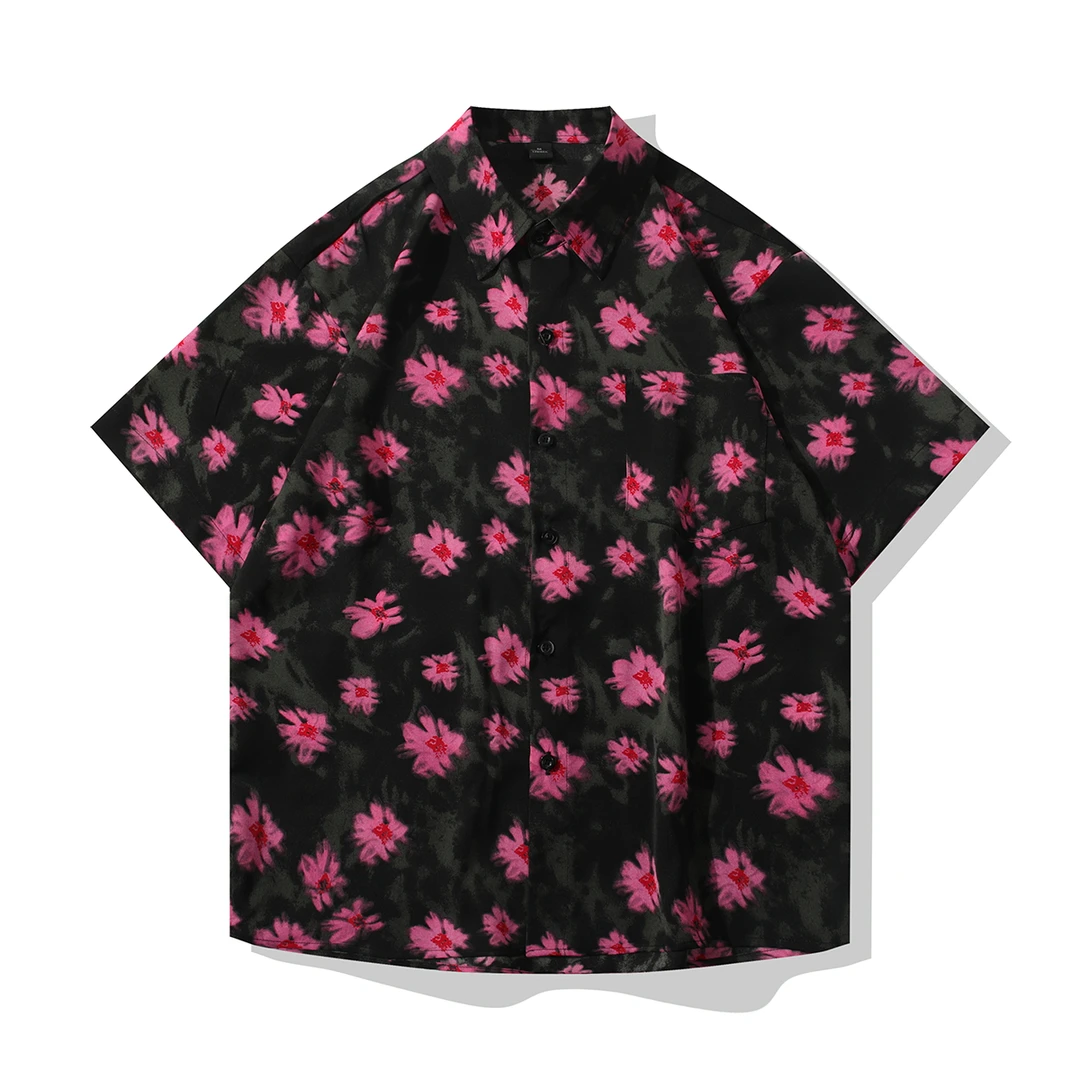 美式复古印花冰丝衬衫夏季垂感短袖潮流国风痞帅宽松透气凉感衬衣