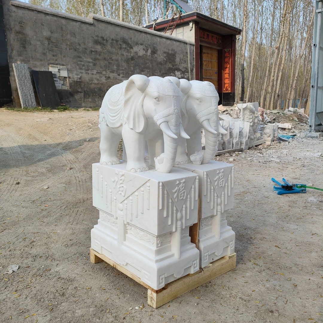 石雕大象门墩抱鼓石天然汉白玉麒麟门当户对青石家用门口招财摆件