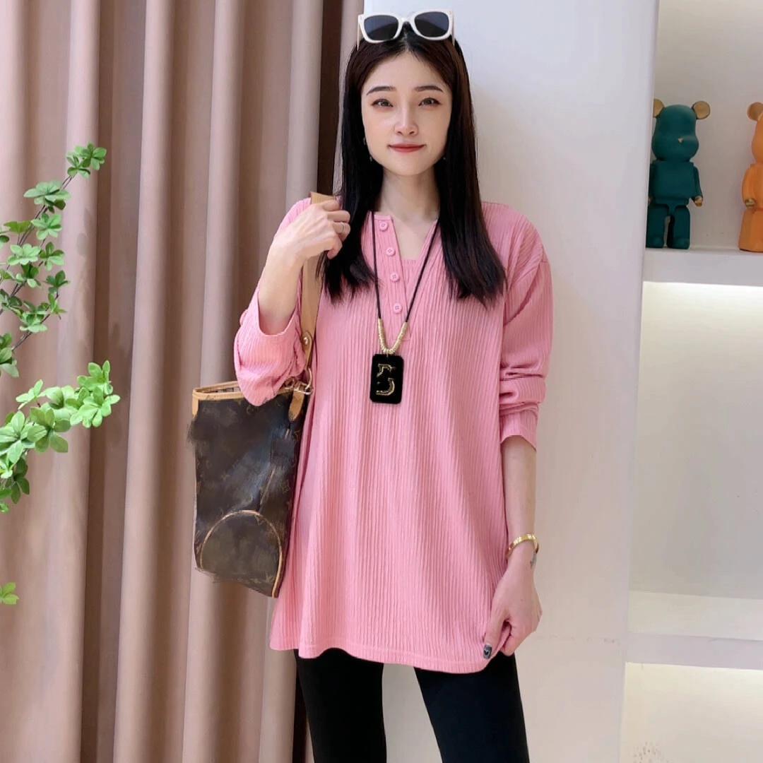 【现货】K0003欧货千叶褶上衣显瘦宽松长袖T恤休闲打底衫减龄上衣