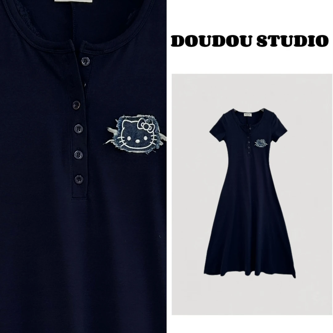 【兜兜】猫猫 春夏新款蕾丝拼接设计师显瘦连衣裙 井68053A