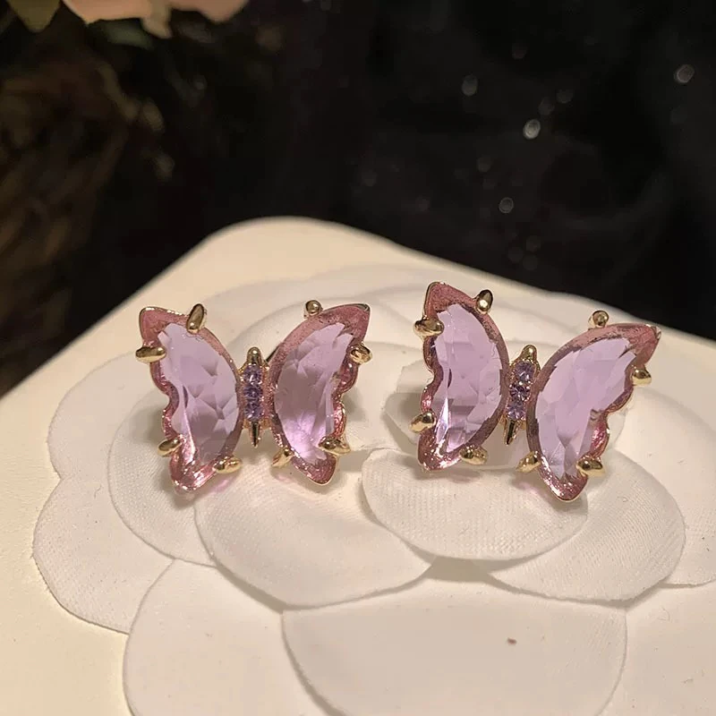 铜合金仿水晶耳饰 耳环2021年新款潮韩国网红贝壳蝴蝶高级感耳饰