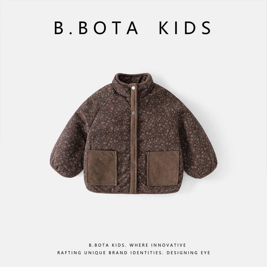 〖姐姐家〗2025冬款儿童贴布口袋挖煤棉服正反两穿老花外套-sy3502