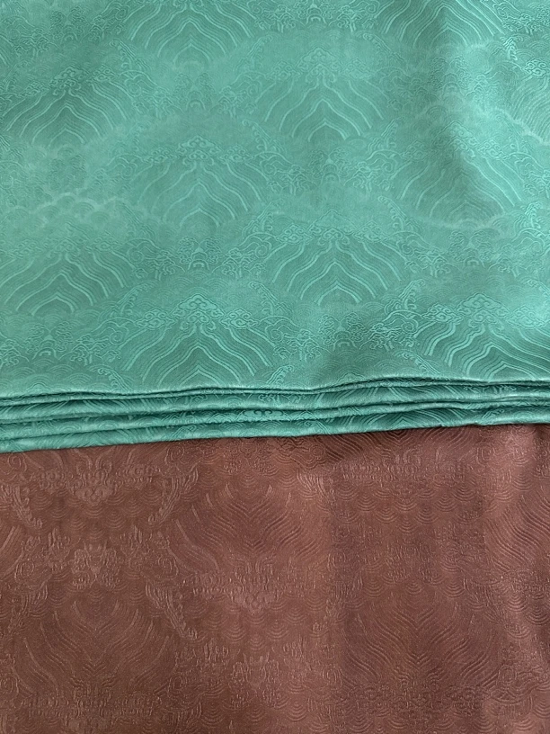 25姆米红云纱植物染提花缎江崖海水纹薄荷绿100%桑蚕丝_专拍链接