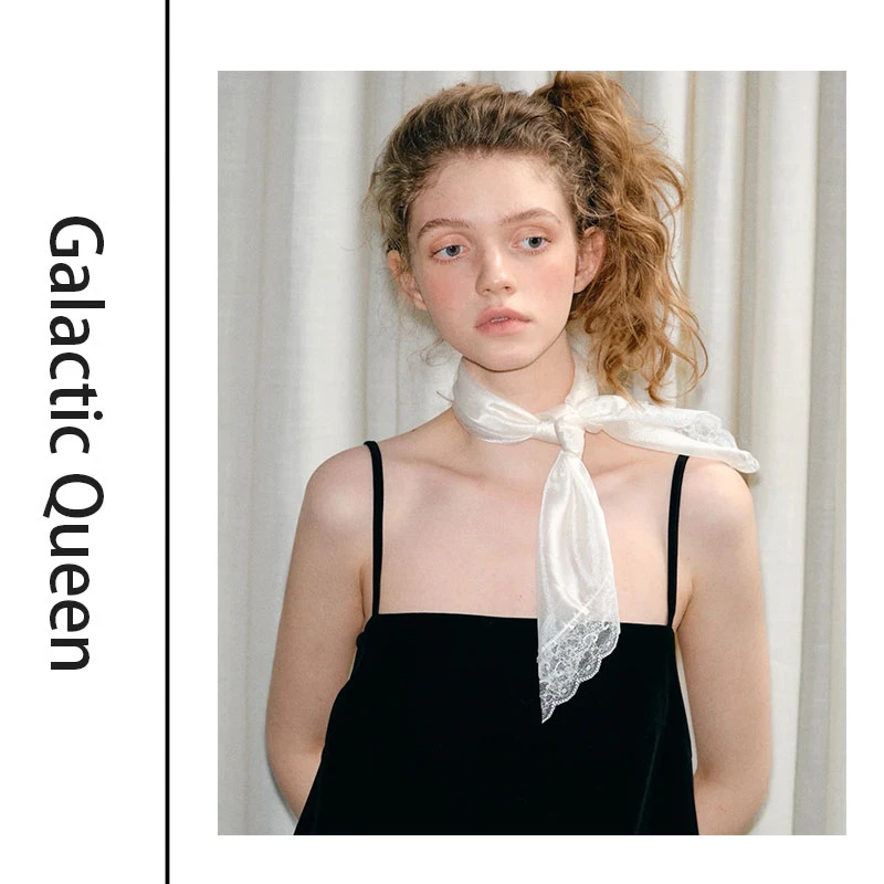 Galactic Queen新品法式蕾丝边方巾小众设计百搭小丝巾女发带绑