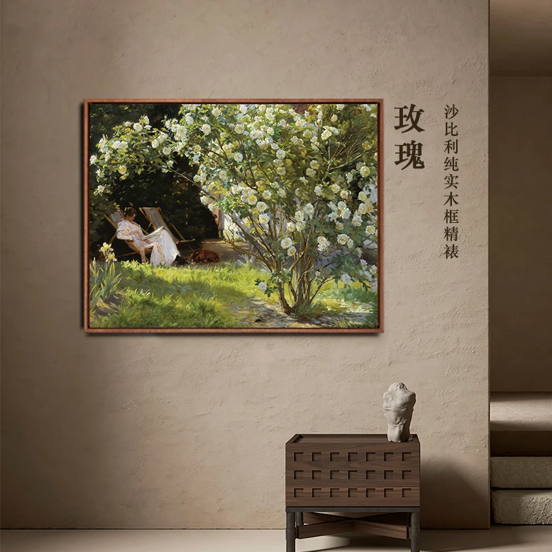 柯罗耶《玫瑰》装饰画现代客厅玄关装饰画博物馆原作客厅背景墙挂画