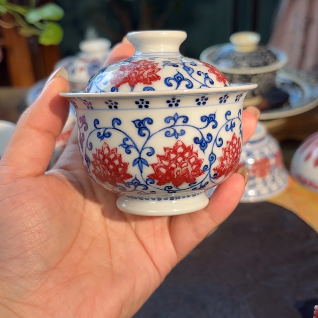 孤品福利青花手绘盖碗