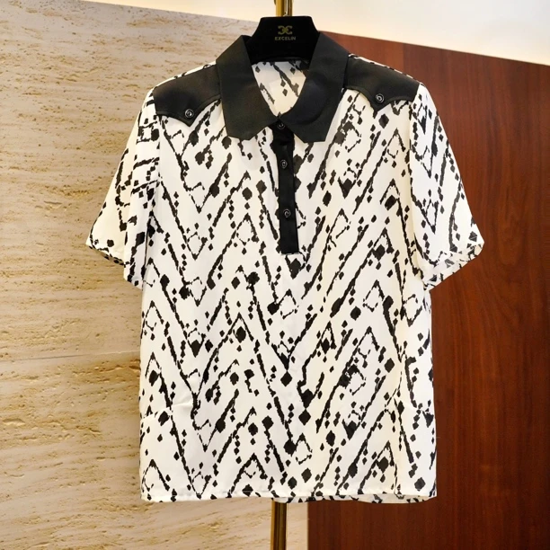 【印象白半开襟短袖衬衫】新款夏装轻薄显瘦减龄短袖T女士短袖上衣