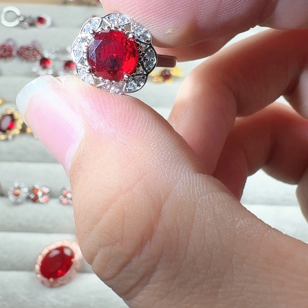 芙蓉石戒指银S925镶嵌