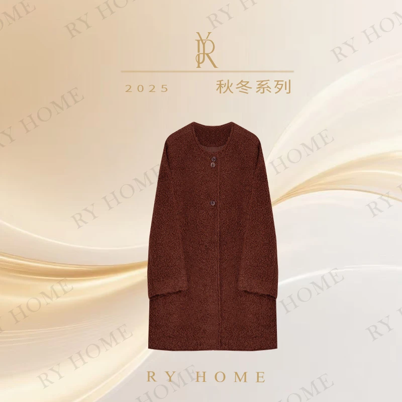 【容雨RYHOME】羊驼毛＋羊毛秋冬新款中长款大衣W1695