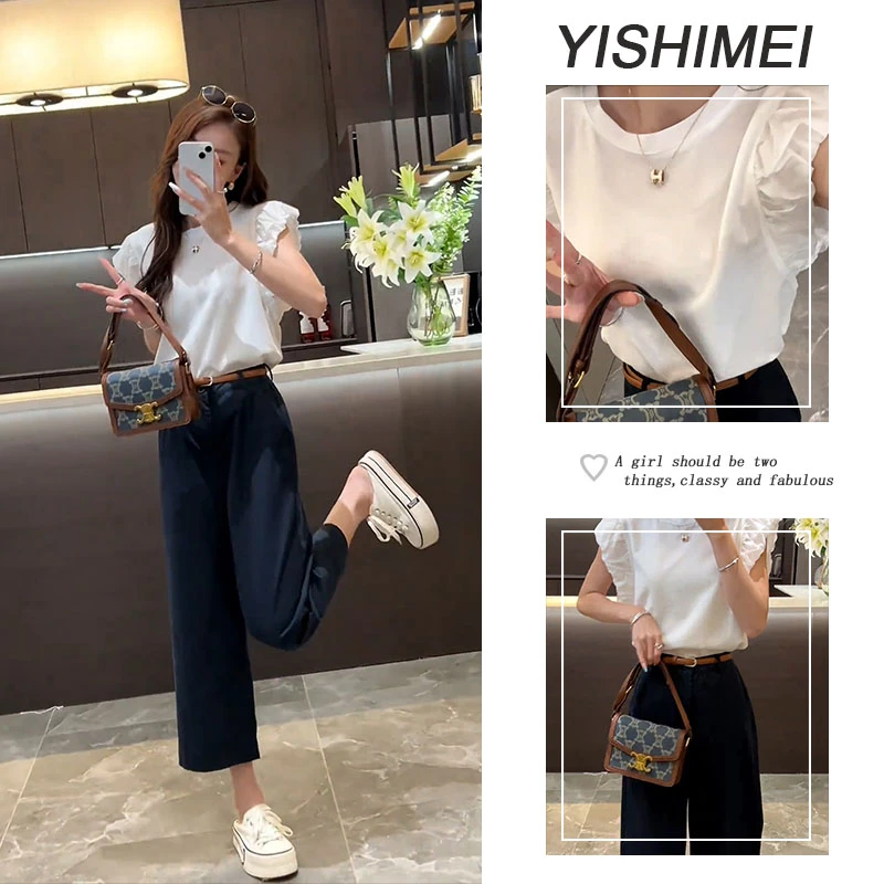 女装套装夏季2025年新款爆款韩系气质百搭泡泡袖上衣休闲裤两件套