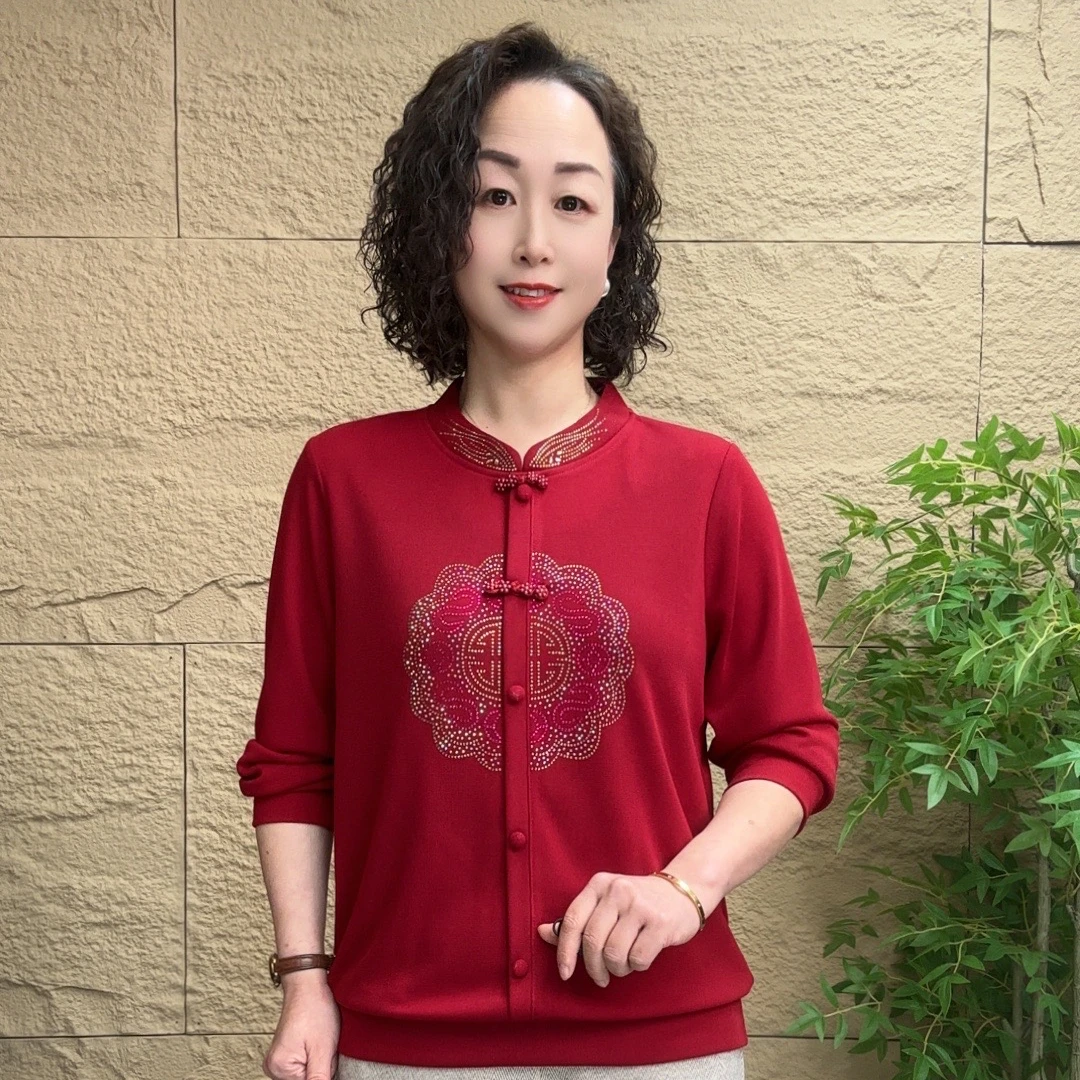 2024秋冬新款新中式国风妈妈装女装时尚洋气中老年加厚保暖小衫女