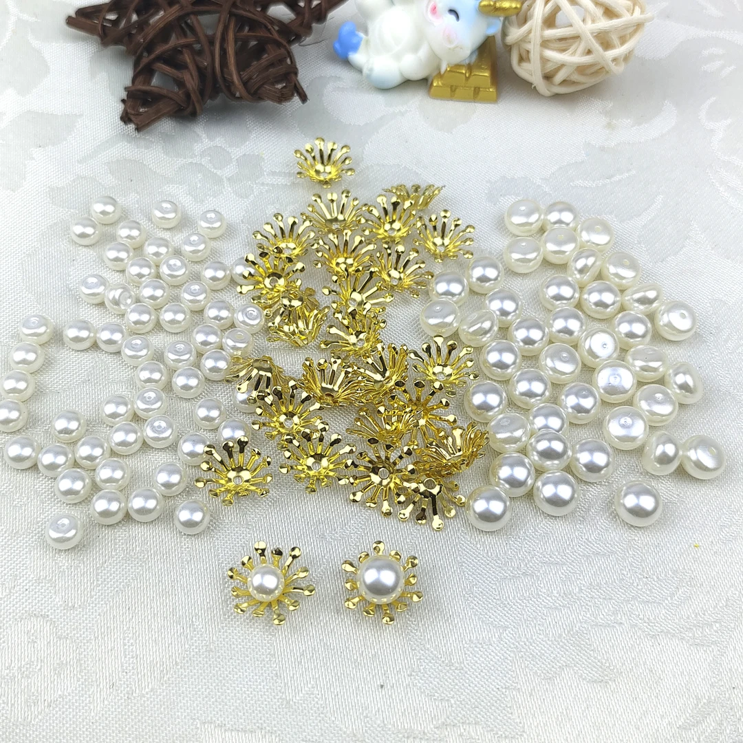 6mm8mm 馒头珠 高亮珠 花托异形仿珍珠 手工发饰材料 花心 馒头珠