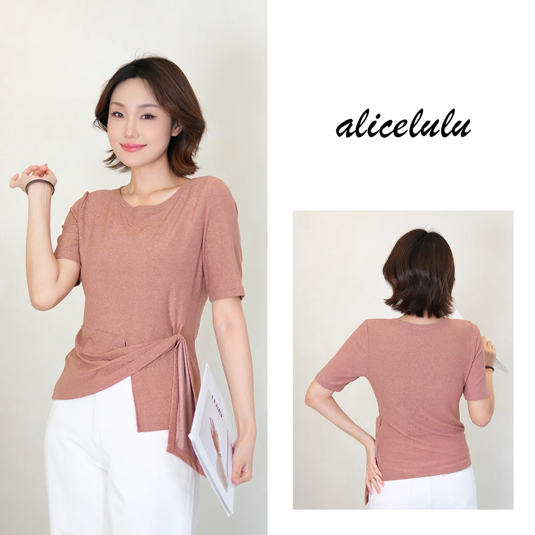 4 alicelulu 知性优雅一字领气质显瘦百搭短袖衬衫 S2143549E