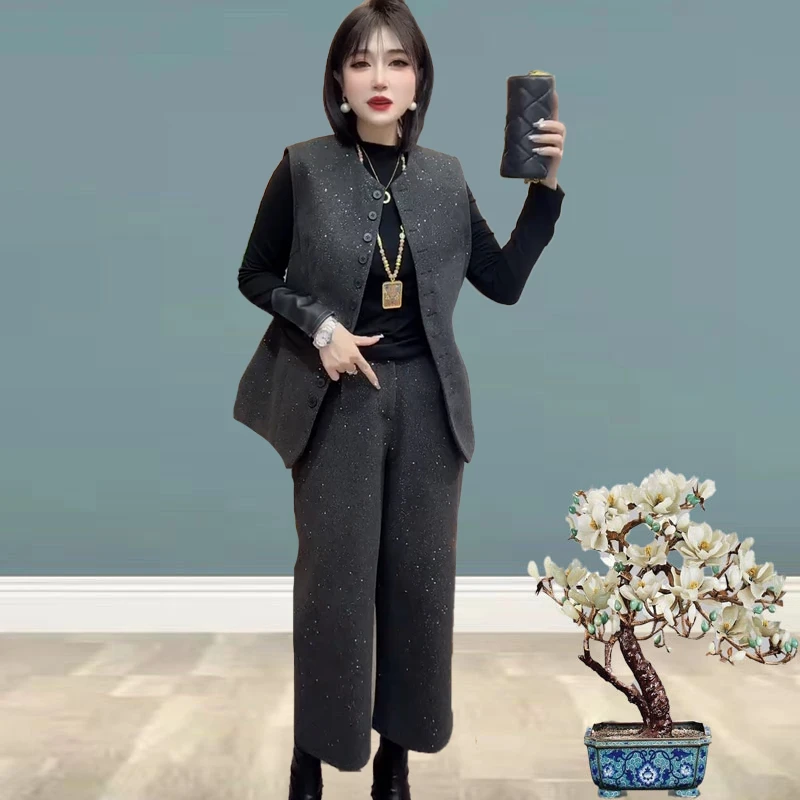 555563洋气时尚简约外套+上衣+阔腿裤2025早春新款休闲三件套