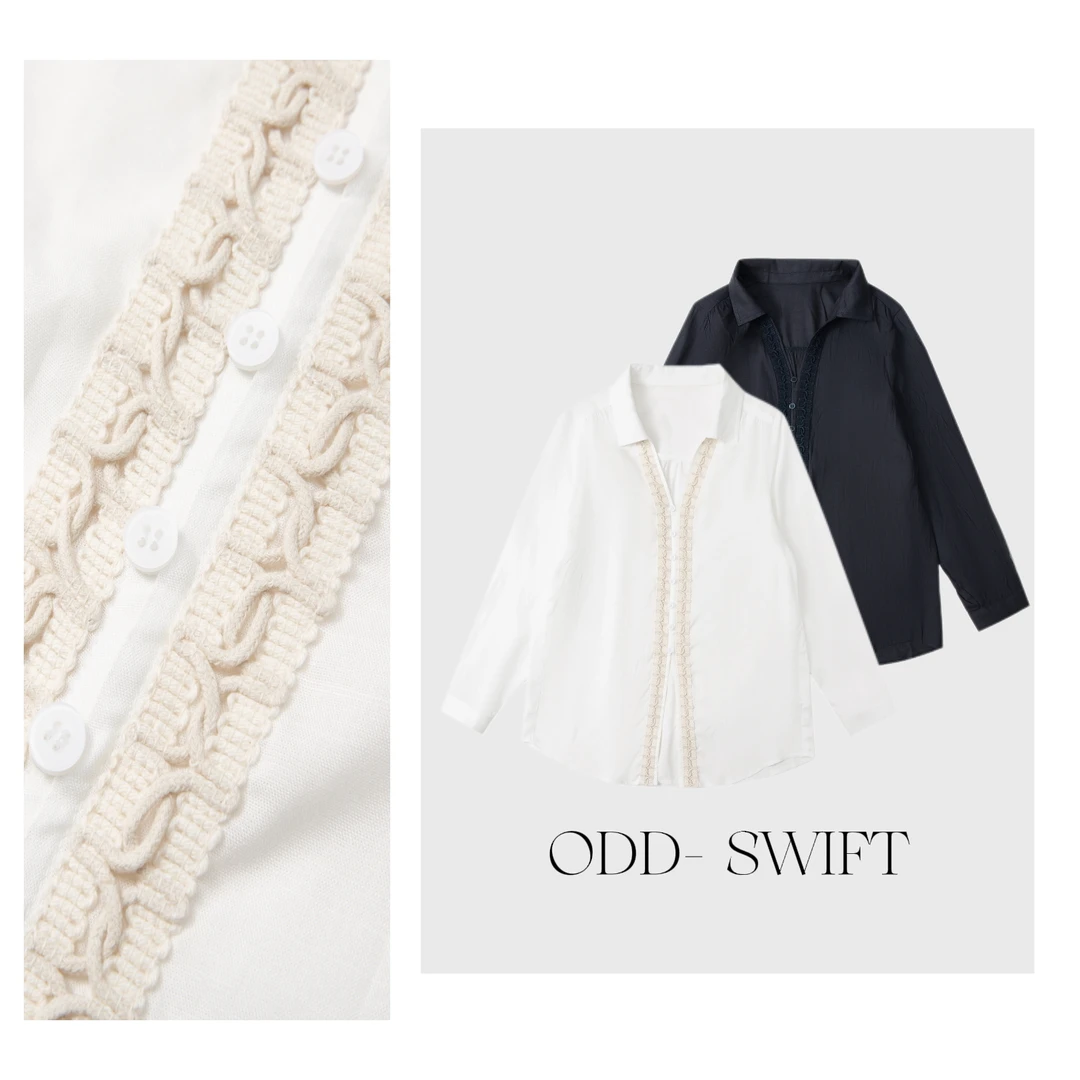 设计感法式清透质感手工勾花气质休闲衬衫单排扣长袖ODD253801