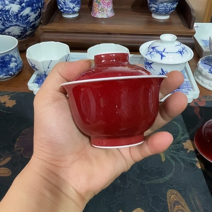 缘***巫郎红釉盖碗宝贝贝