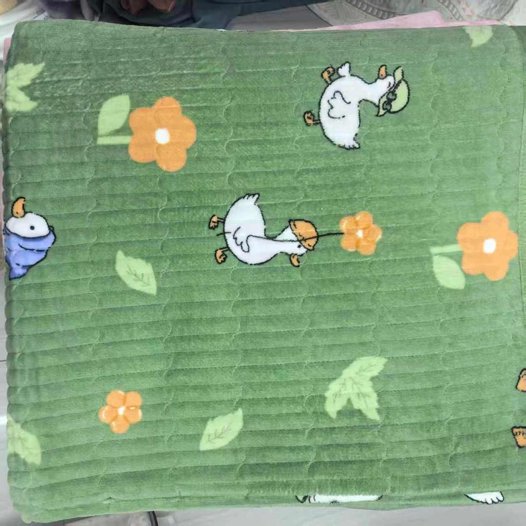 【绿底小鸭】牛奶绒加厚床盖冬季专用3
