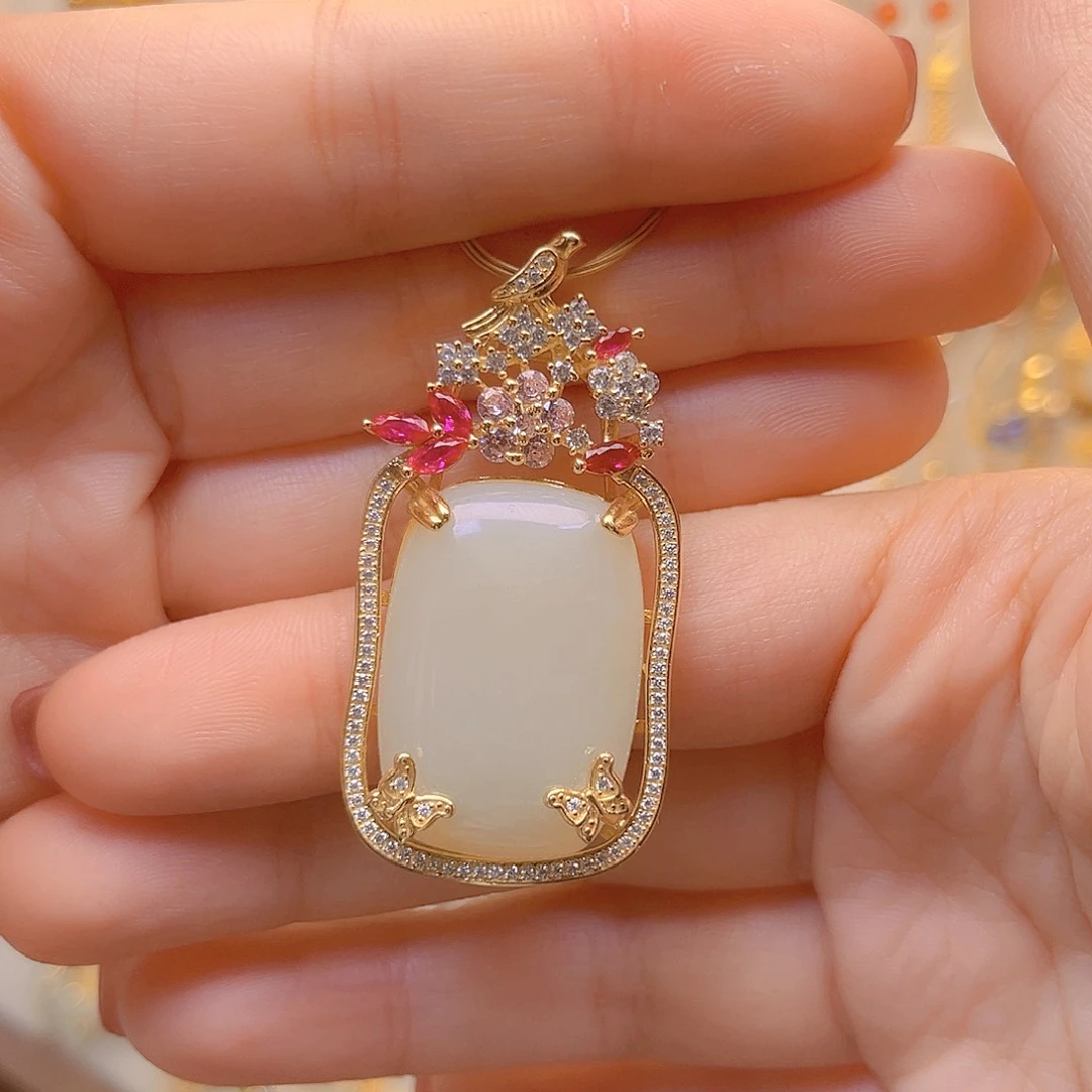 和田玉银S925镀金镶嵌颈饰