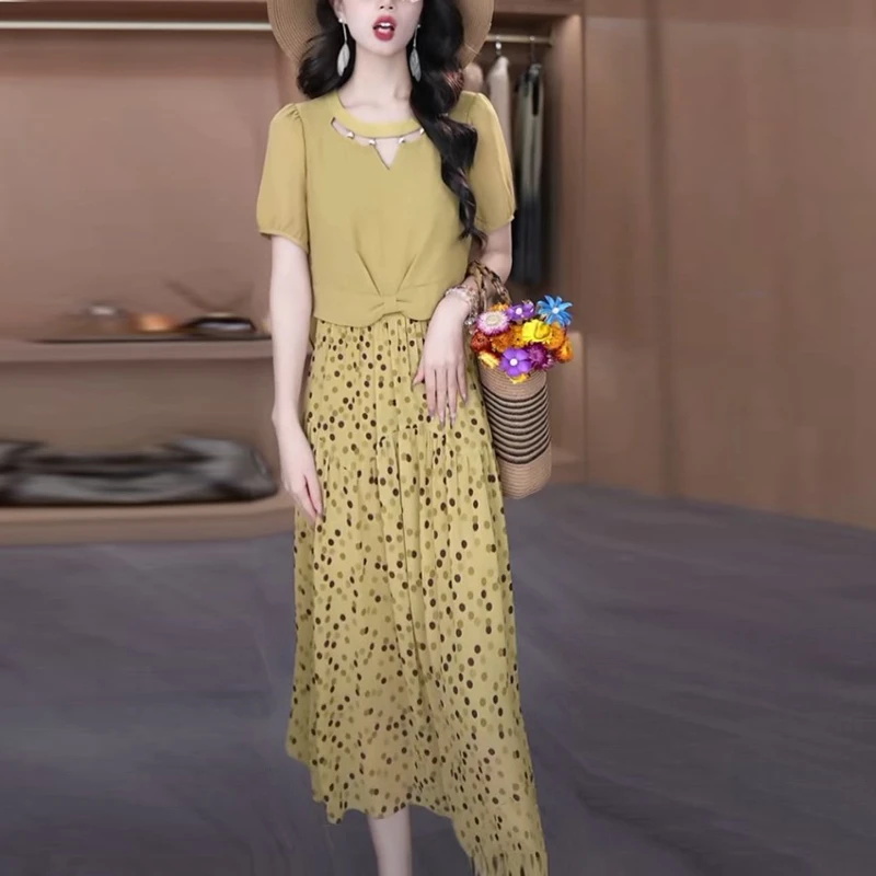 轻羽丝洋气时尚减龄衣服2025夏季新款精致优雅拼接假两件连衣裙子