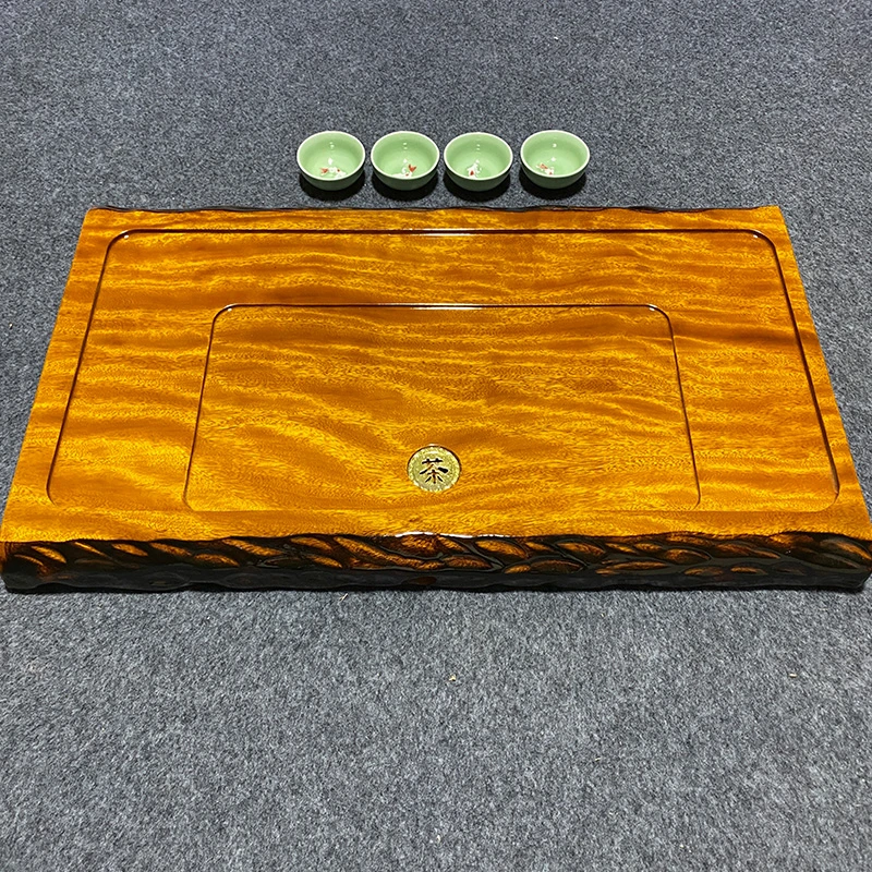 原木茶盘简约实用整块实木雕刻家用方形中式茶托盘茶海金丝纹理