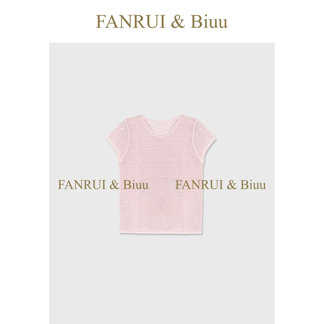 FANRUI/泛芮「糯米丸子」新款纯色镂空时尚简约甜美短袖T恤XL16830