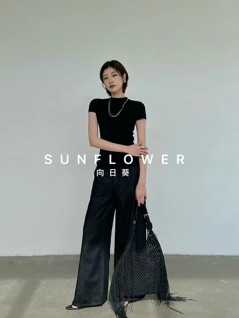SUNFLOWER黑灰色直筒显瘦阔腿牛仔裤 8008（福福）