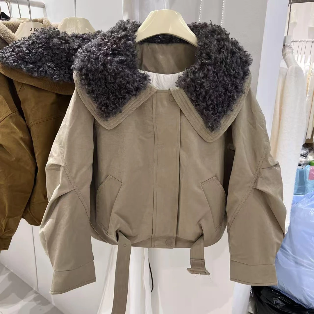 DUCURNO翻领拼接羽绒服女冬季2026新款时尚气质百搭通勤毛领外套