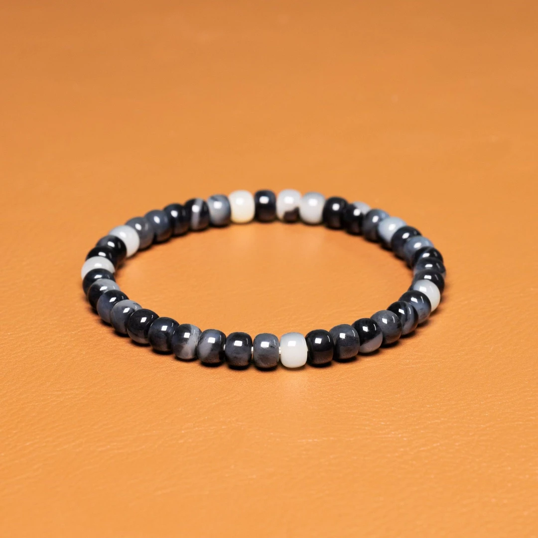 秋会长和田玉新疆天然墨玉青花手串手链国检NGTC4×6mm老型珠