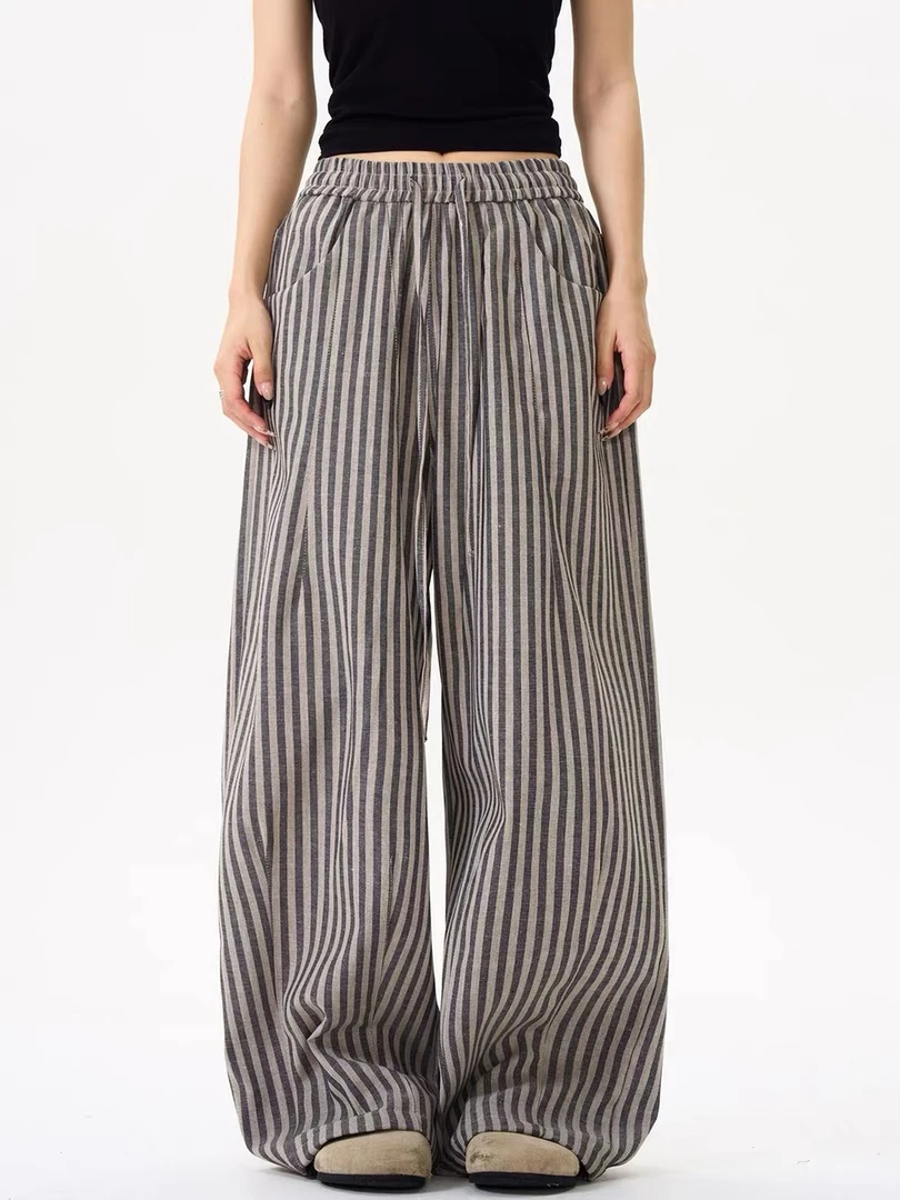 老钱风慵懒条纹休闲裤男女同款