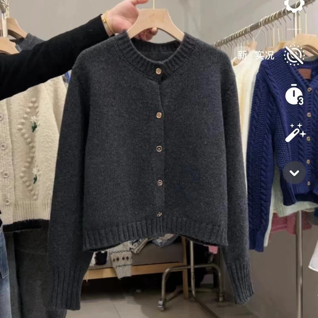 K1672 黑灰色高级感基础针织毛衣开衫外套