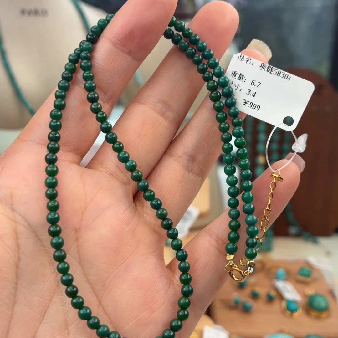 绿松石银S925镀金镶嵌颈饰