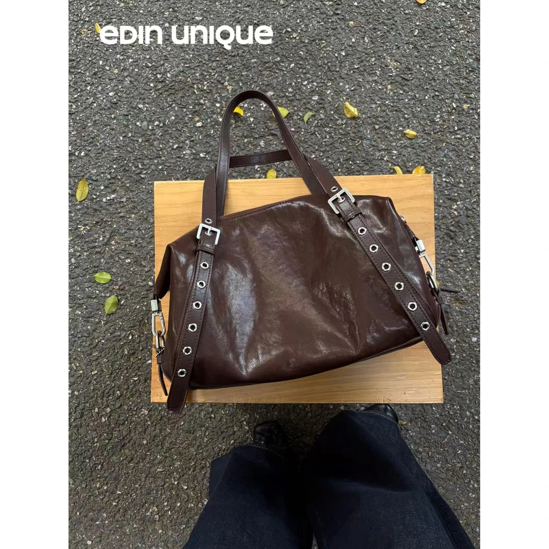 一丁小众设计牛皮复古软皮大容量通勤单肩手提包时尚百搭斜挎包女