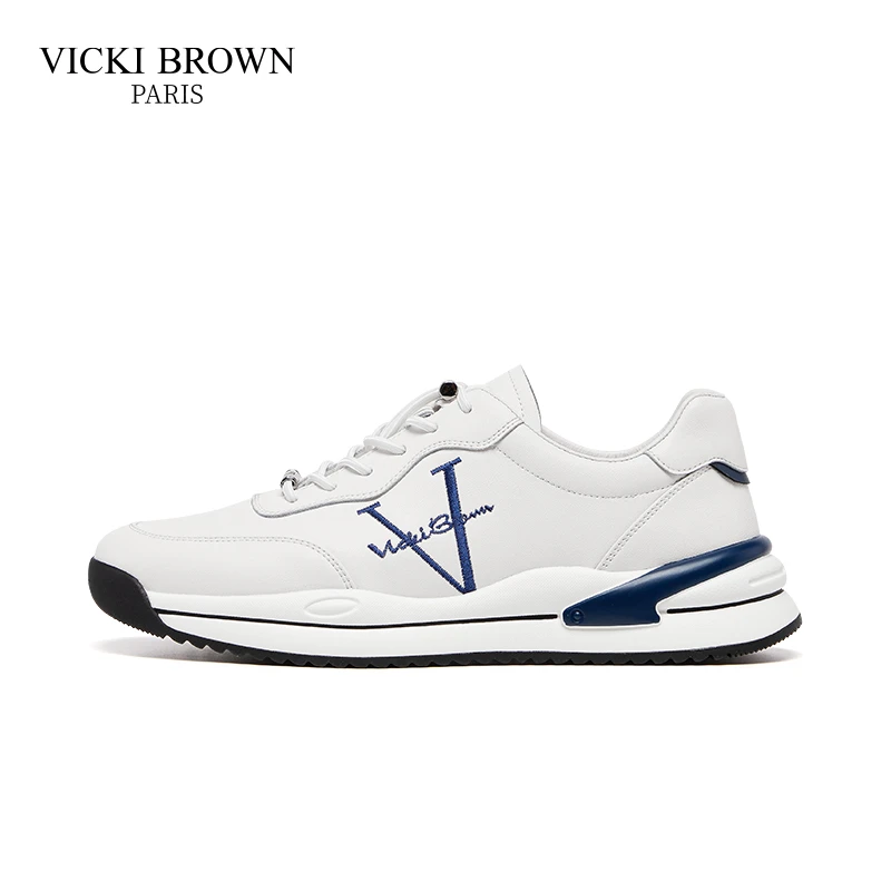 VICKI BROWN轻奢男鞋刺绣时尚小白鞋百搭潮流低帮舒适运动休闲鞋