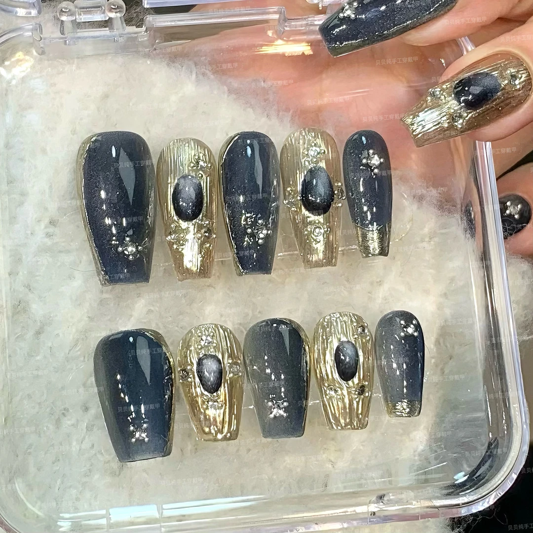 【梦幻海蓝】纯手工穿戴甲海蓝色穿戴式美甲贴猫眼纯色反复佩戴甲片