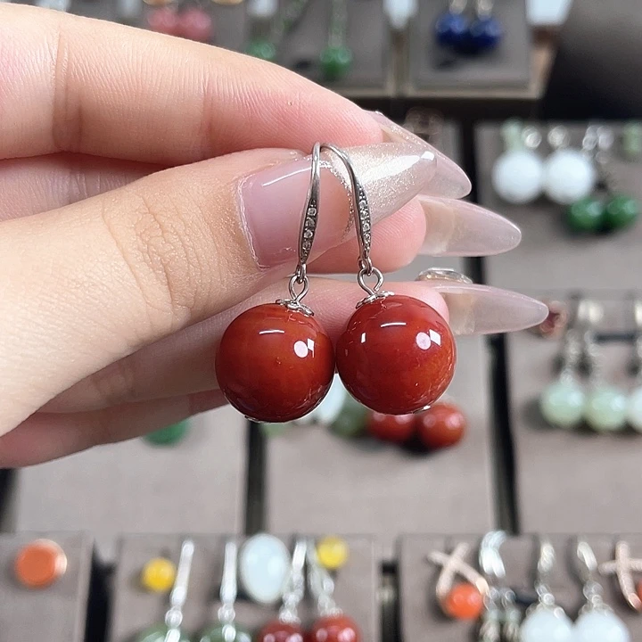 玛瑙/玉髓耳饰银S925镶嵌14左右