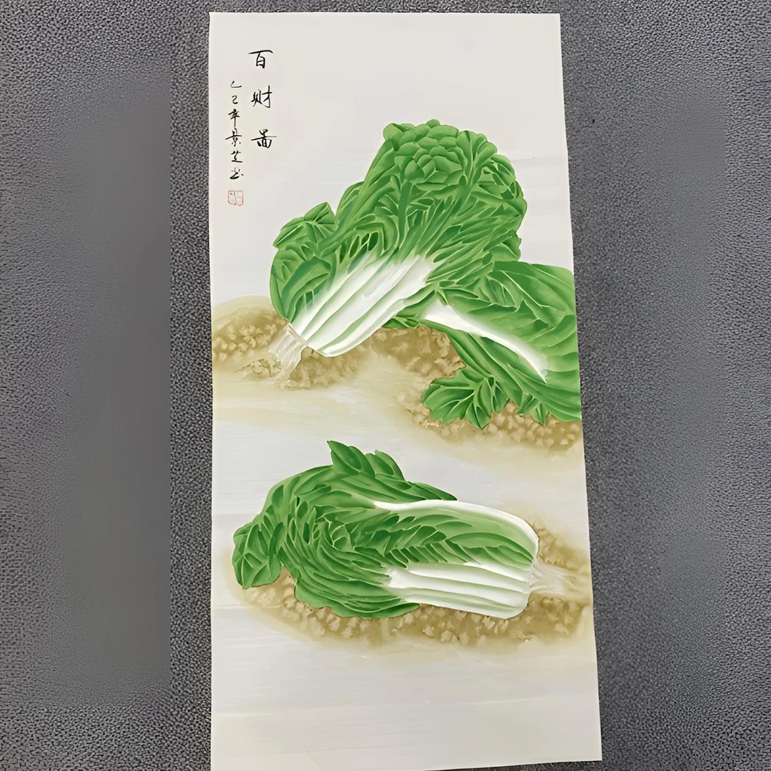 工笔白菜，三尺白菜，尺寸100×50厘米，熟宣纸