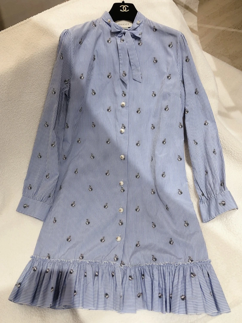 99新 GUCCI/古驰 GUCCI古驰蓝色满印开衫裙40码/E00691