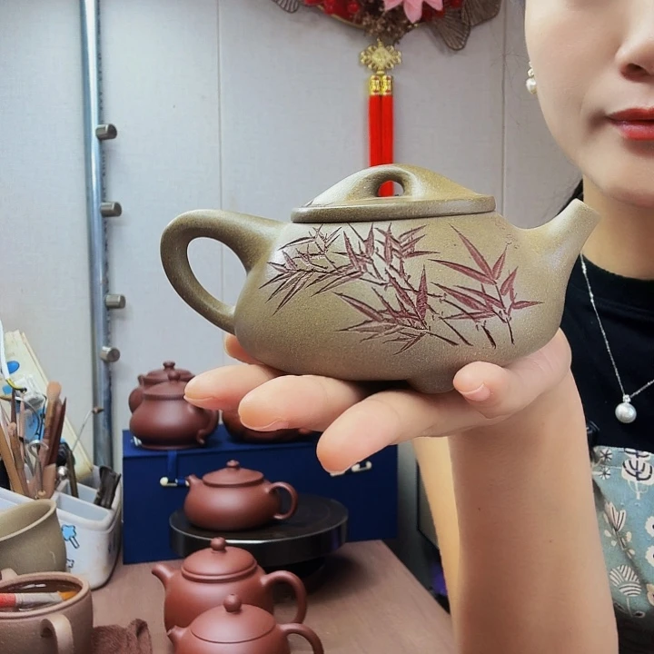 封***山茶壶紫砂景舟石瓢青段半手，260毫升